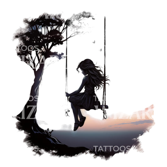 Girl on Swing Silhouette Tattoo Design