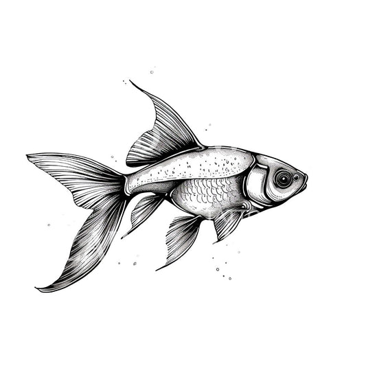 Dotwork-Tattoo mit schwarzem und grauem Fisch