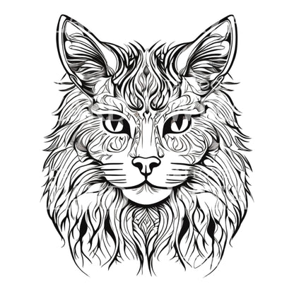 Norwegian Forest Cat Head with Patterns Tattoo Design