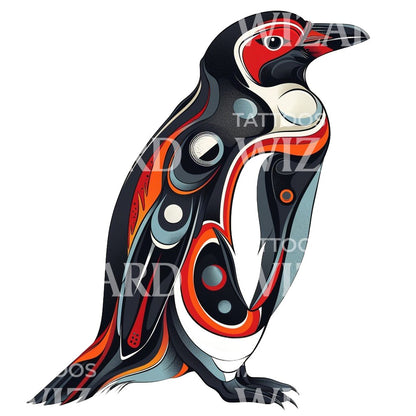 Graphic Penguin Old School Tattoo Design