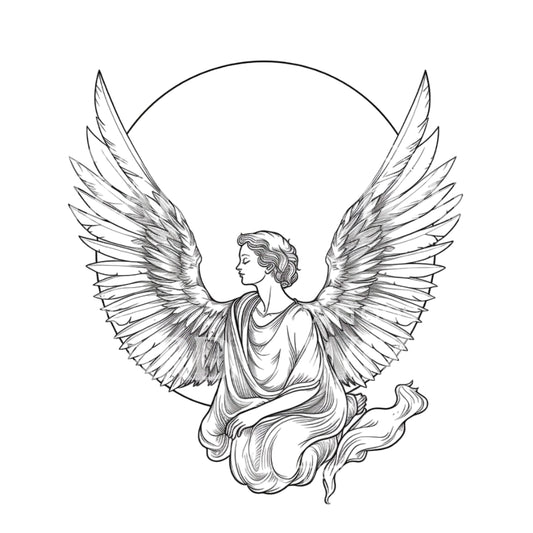 Minimalistisches Tattoo-Design mit friedlichem Engel
