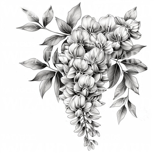 Anmutiges Glyzinien-Blumen-Tattoo-Design