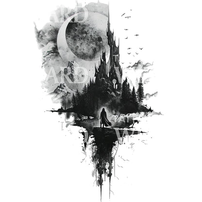 Mordor LOTR Landscape Tattoo Design