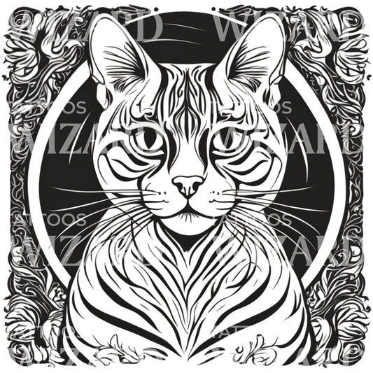 Bengal Cat with Patterns Tattoo Design