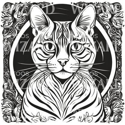 Bengal Cat with Patterns Tattoo Design