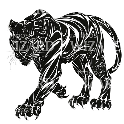 Blackwork Panther Walking Tattoo Design