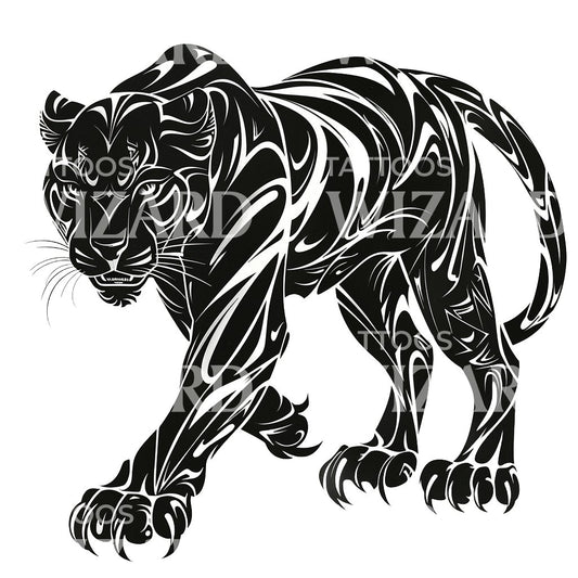 Blackwork Panther laufender Tattooentwurf