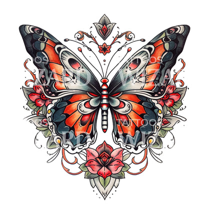 Neo-Traditional Butterfly Tattoo Design