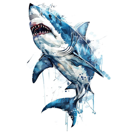 Watercolor White Shark Tattoo Design