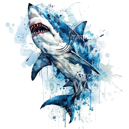 Watercolor White Shark Tattoo Design