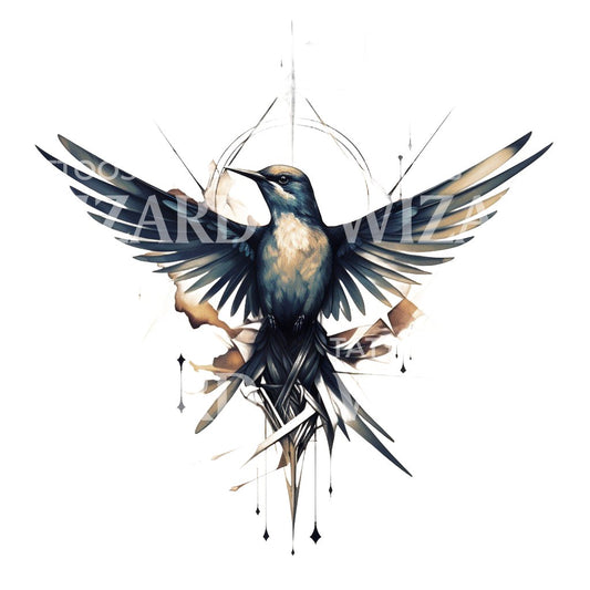 Esoteric Bird Composition Tattoo Design