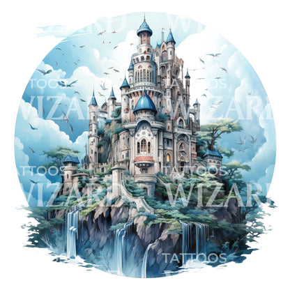 Miyazaki Inspired Castle Tattoo Design