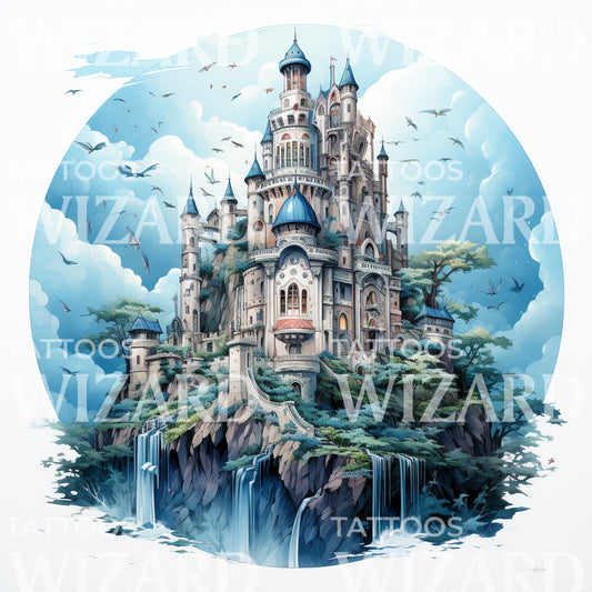 Von Miyazaki inspiriertes Schloss-Tattoo-Design