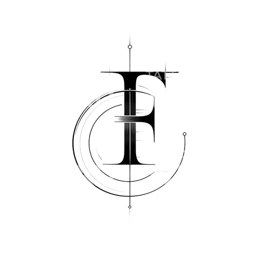 Geometrisches Tattoo mit dem Buchstaben F