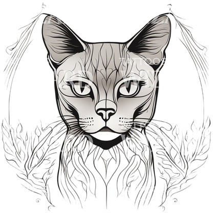 Burmese Cat Head minimal Tattoo Design