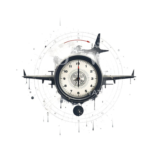 Plane Radar Clock Tattoo Design