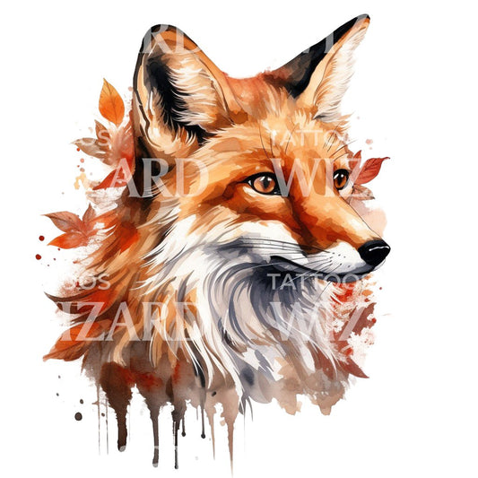 Watercolor Fox Head Tattoo Design