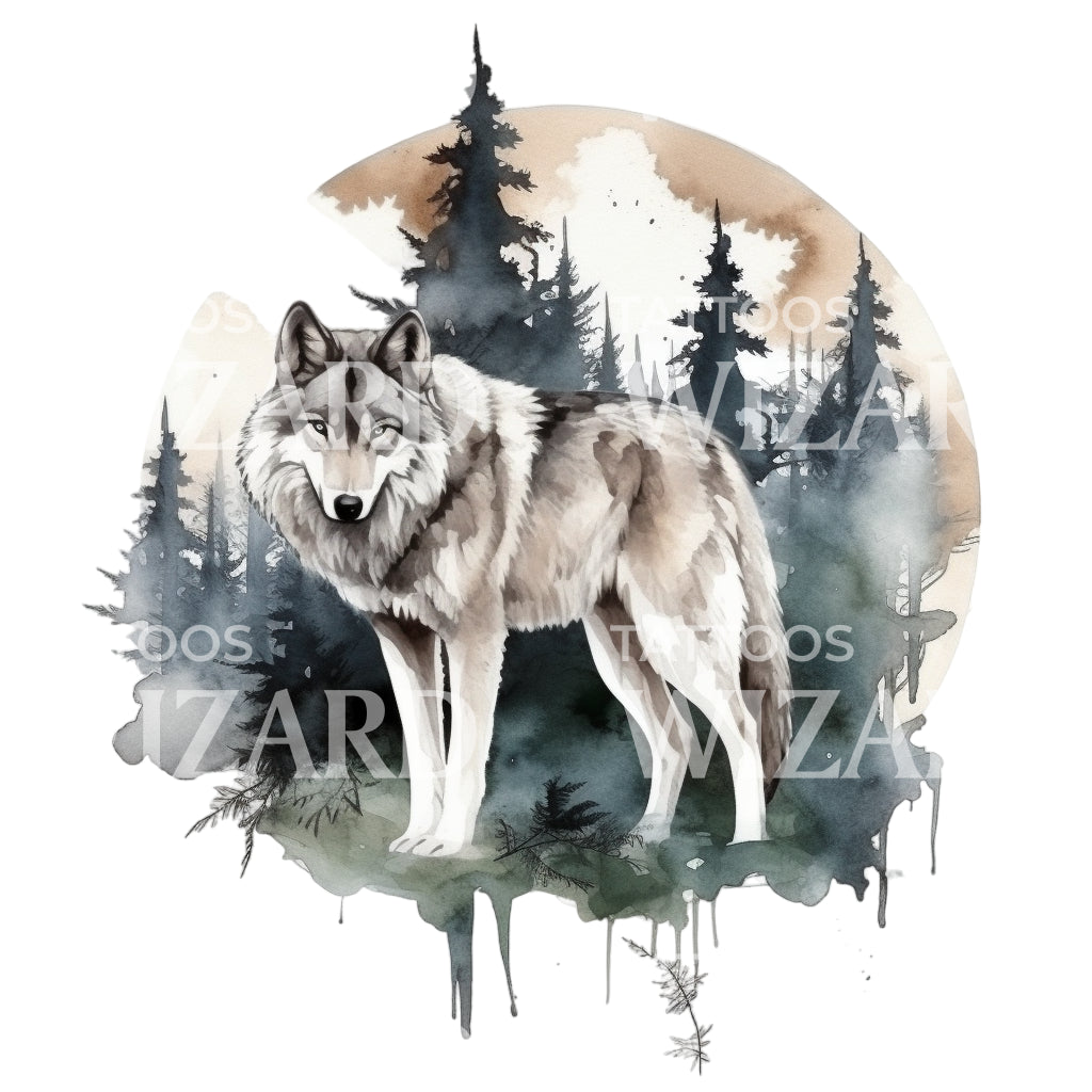 Watercolor Wolf Tattoo Design