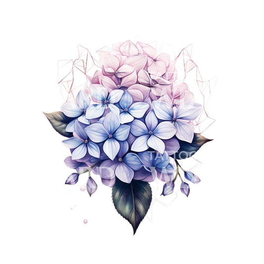 Cute Pink and Purple Hydrangea Flower Tattoo Design