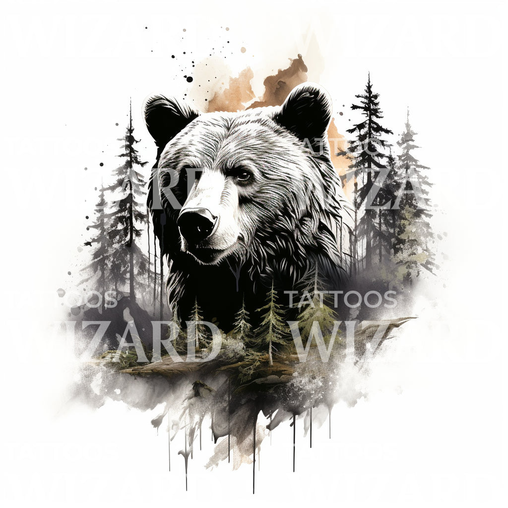 A Brown Bear in the Forest Tattoo Design