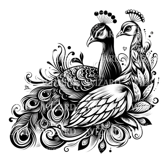 Pair Of Peacocks Tattoo Design