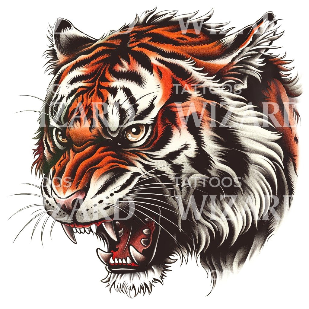 Conception de tatouage de tête de tigre à l’ancienne