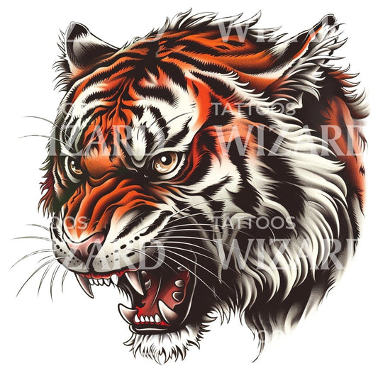 Oldschool Tiger Head Tattoo Design