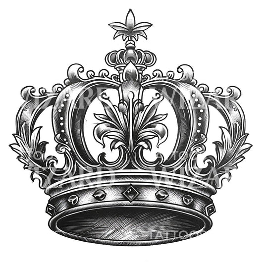 Black & Grey Baroque Crown Tattoo Design