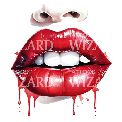 Red Lips New School Tattoo Design