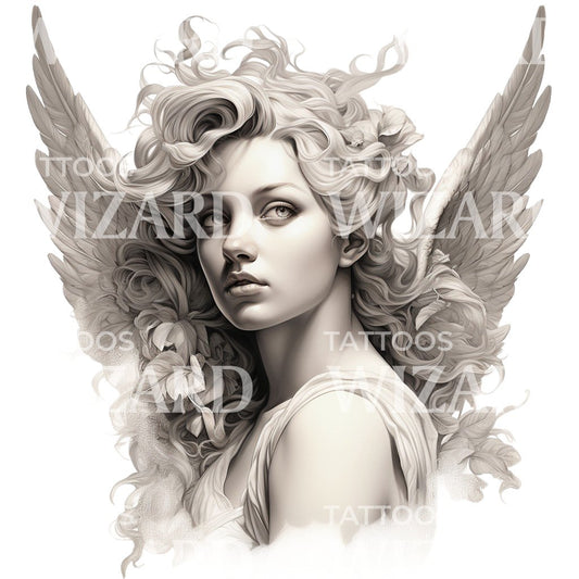Cherub Angel Statue Tattoo Design