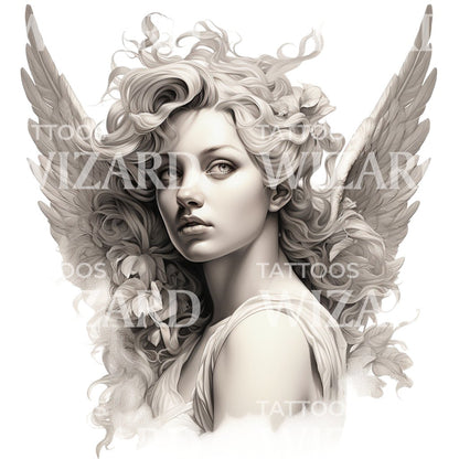 Cherub Angel Statue Tattoo Design