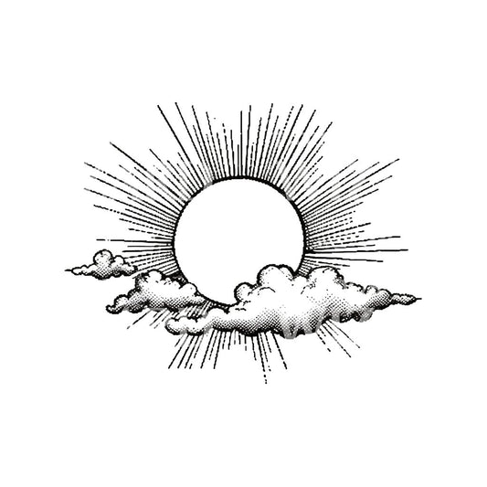 Conception de tatouage de style médiéval soleil et nuages