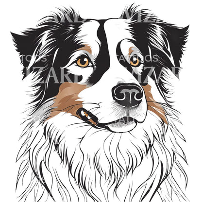 Australian Shepherd Dog Head Tattoo Design