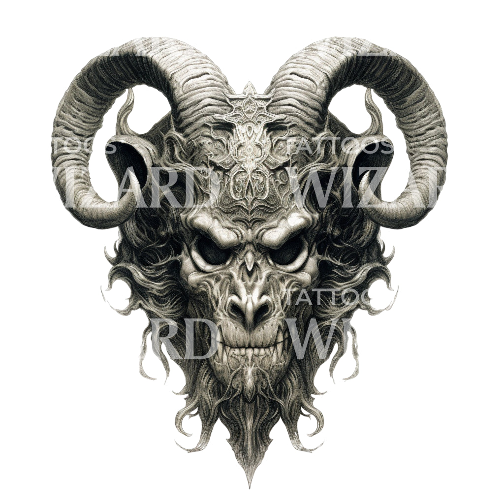 Dark Evil Goat Head Tattoo Design
