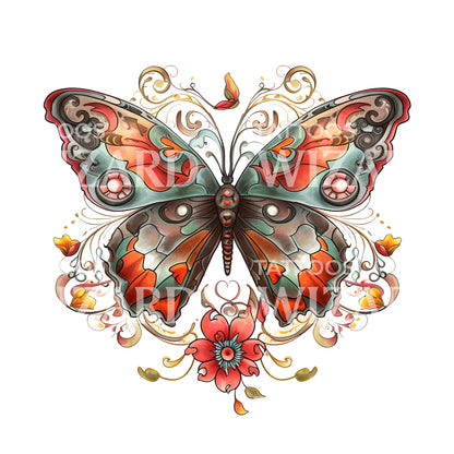 Neo-Traditional Butterfly Tattoo Design