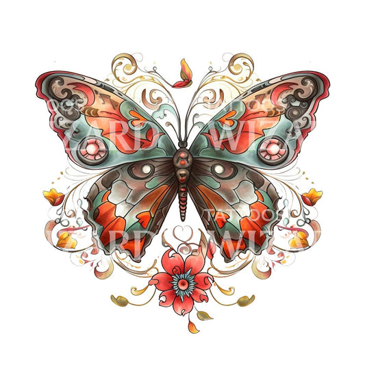 Conception de tatouage de papillon néo-traditionnel