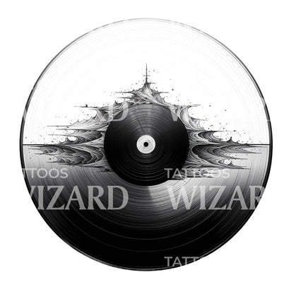 Futuristic Vinyl Record Tattoo Design