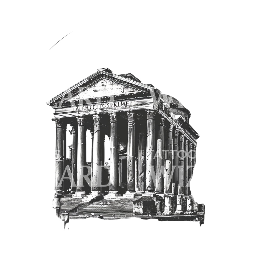 Roman Temple in Ruins Tattoo Design