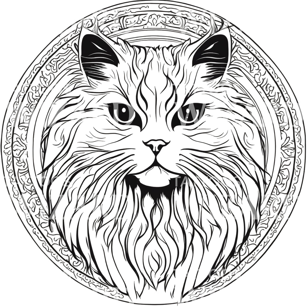 Persian Cat Head with Circle Tattoo Design
