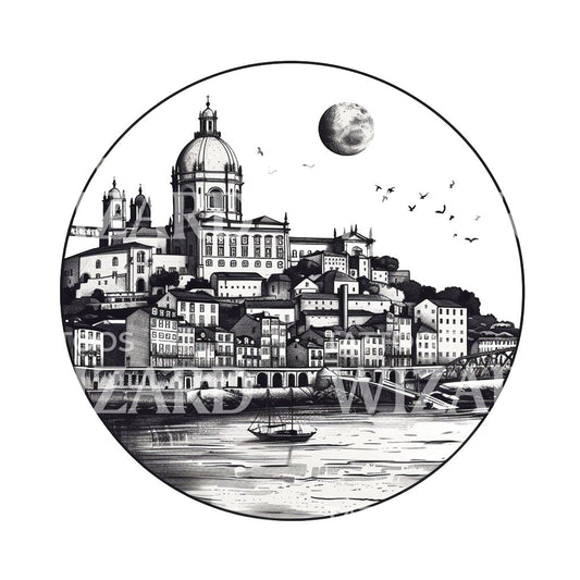 Conception de tatouage de paysage de Lisbonne