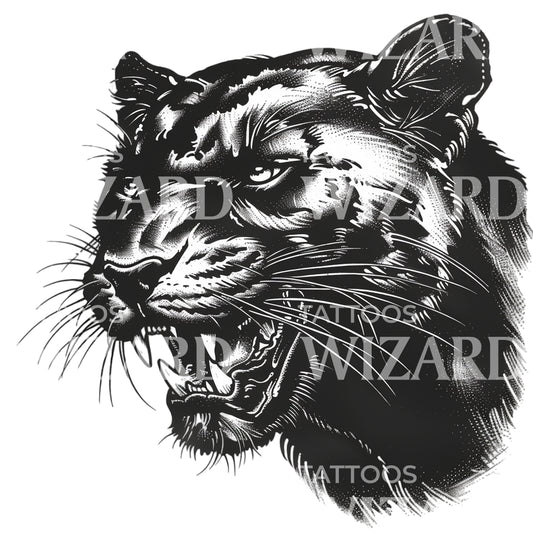 Fierce Blackwork Panther Tattoo Design