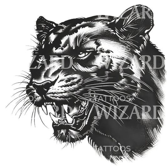 Fierce Blackwork Panther Tattoo Design