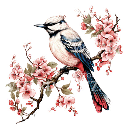 Traditional Japanese Sakura and Bird Tattoo
