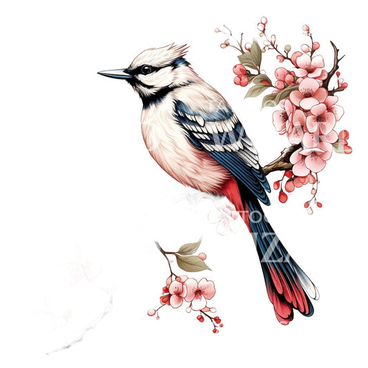 Traditional Japanese Sakura and Bird Tattoo