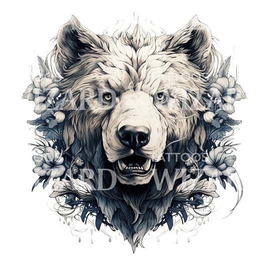 Conception de tatouage de portrait d'ours noir et gris