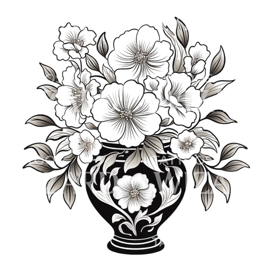 Conception de tatouage de bouquet de fleurs et de vase