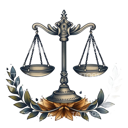 Old School Scales of Justice Tattoo Design