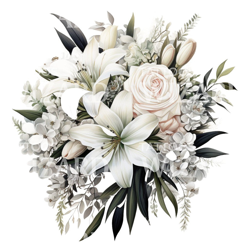 Conception de tatouage de bouquet de mariée blanc
