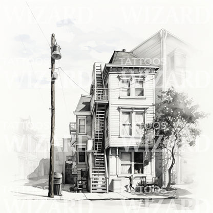 Cute House Illustration Tattoo Design