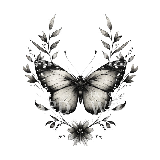 Conception délicate de tatouage de papillon de printemps
